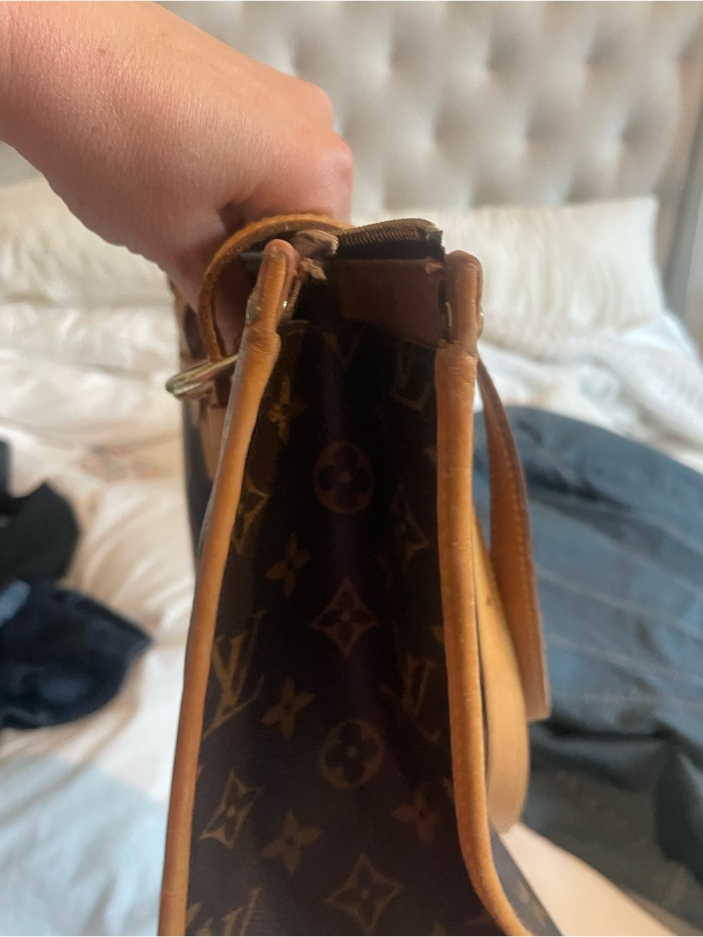 Louis Vuitton Monogram Canvas Brown and Tan Leather Tote - Picture 4 of 5